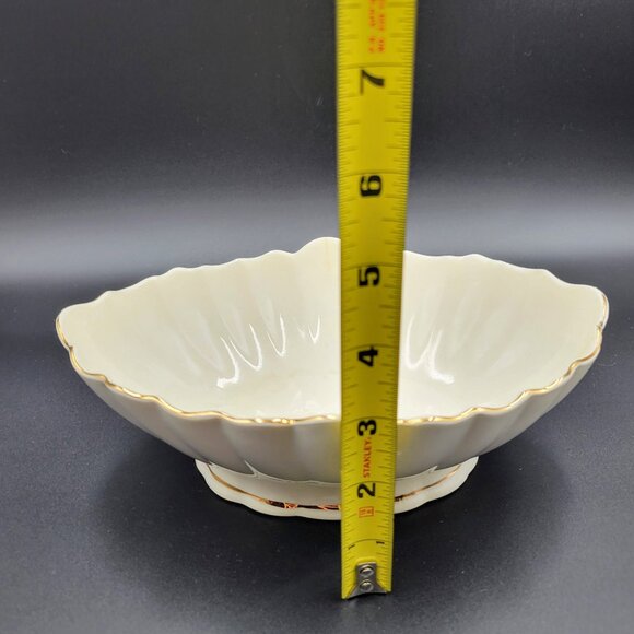 Teleflora Gifts Scalloped Bowl Oval Gold Trim Cream Vintage Serving Dish Read - Picture 9 of 9
